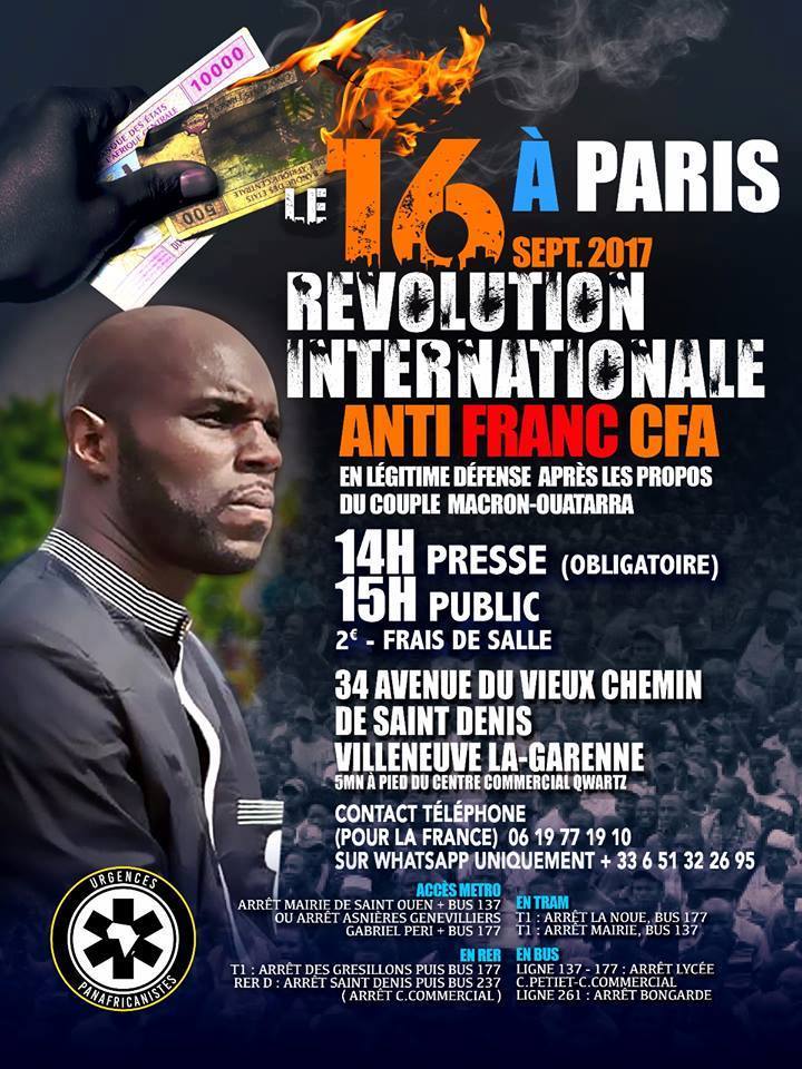 URPANAF à Paris samedi 16 septembre pour « la révolution internationale anti-cfa »