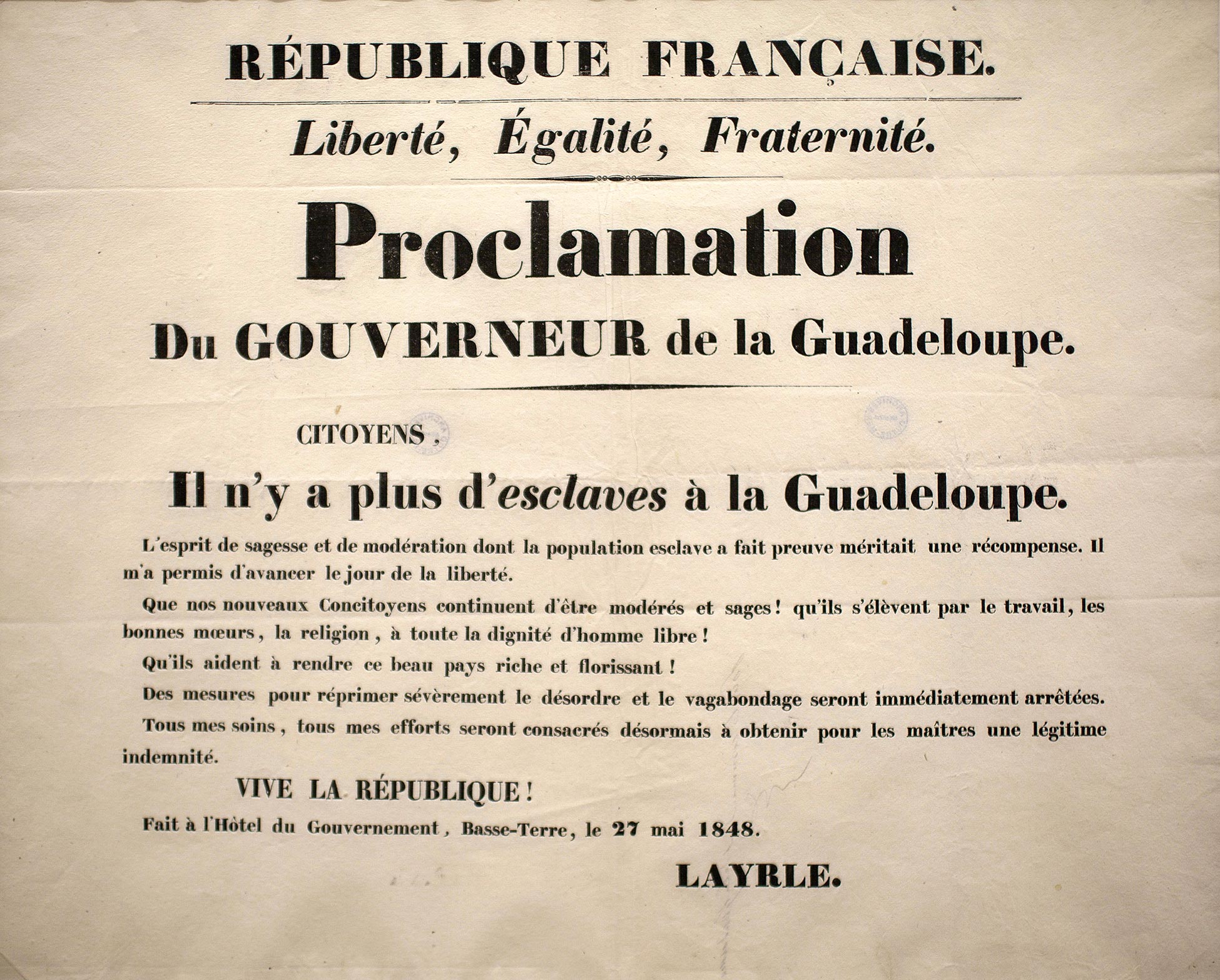 La proclamation de l'abolition de l'esclavage en Guadeloupe vue par Victor Hugo