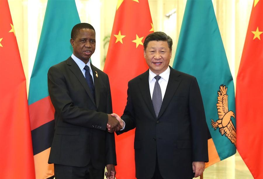 Le président zambien Edgar Lungu et son homologue chinois Xi Jinping au Sommet de Beijing 2018 du Forum sur la Coopération sino-africaine